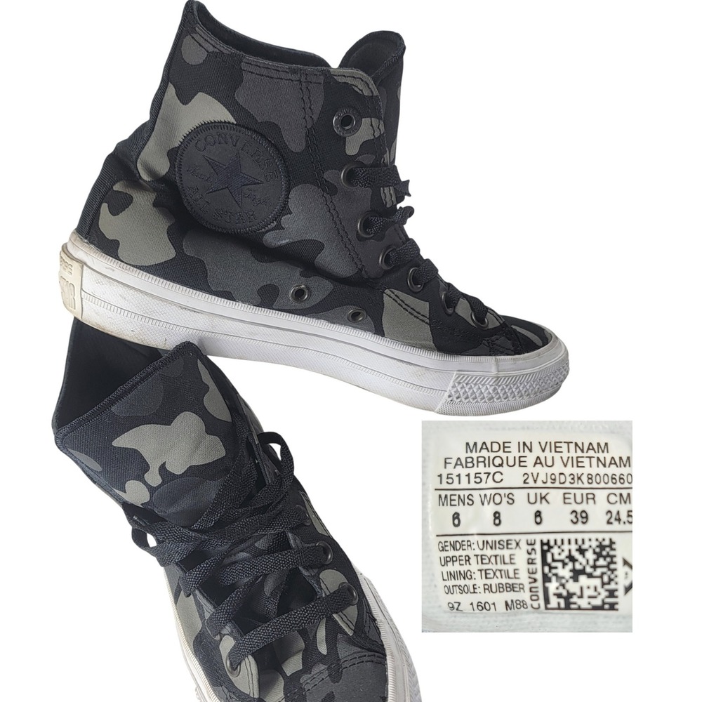 Converse Chuck Taylor II 2 All Star Charcoal Camo Shoe Women 8 Sneakers Unisex 6